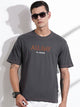 Thomas Scott Men Grey Oversized Typography Print Knit Tshirt