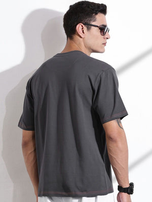 Thomas Scott Men Grey Oversized Typography Print Knit Tshirt