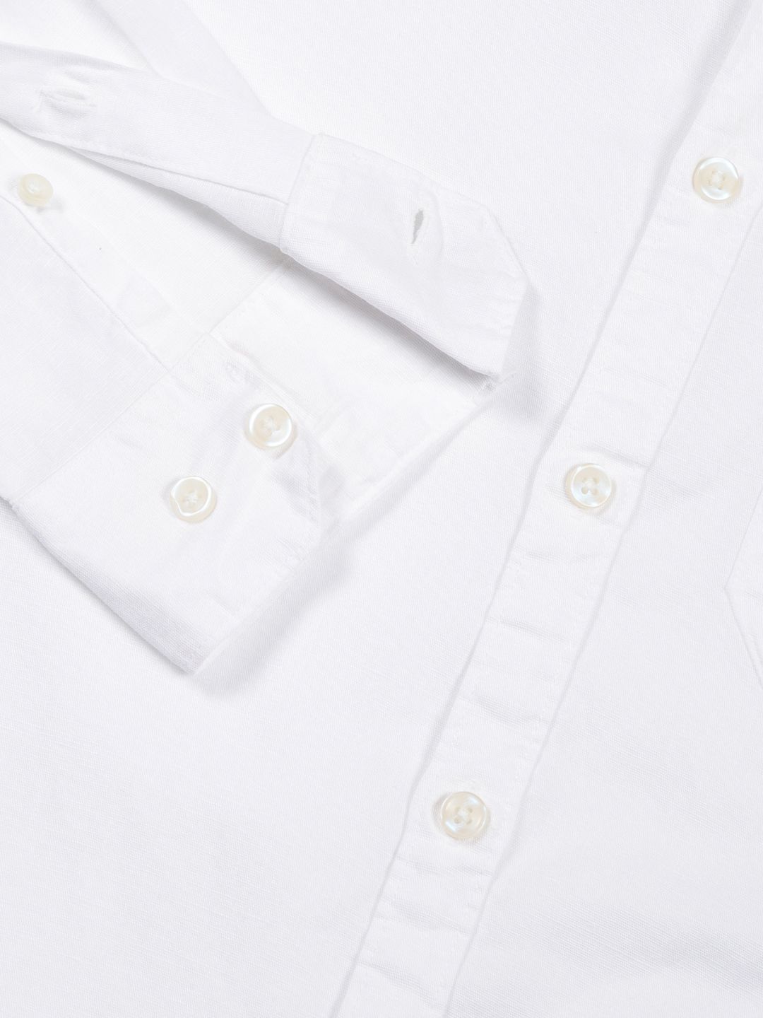 White Premium Regular Fit Long Sleeves Spread Collar Solid Cotton Linen Casual Shirt For Men