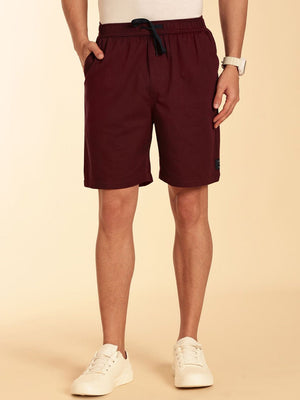 Wine Mid-Rise Regular Fit Cotton Woven Boxer Shorts For Men