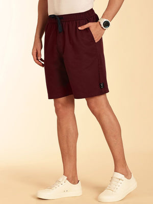 Wine Mid-Rise Regular Fit Cotton Woven Boxer Shorts For Men