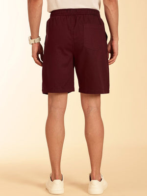 Wine Mid-Rise Regular Fit Cotton Woven Boxer Shorts For Men