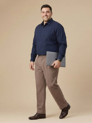 Thomas Scott Men Premium Navy Plus Size Regular Fit Long Sleeves Spread Collar Textured Cotton Formal Shirt