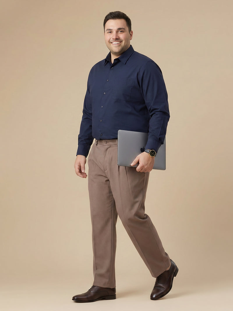 Thomas Scott Men Premium Navy Plus Size Regular Fit Long Sleeves Spread Collar Textured Cotton Formal Shirt