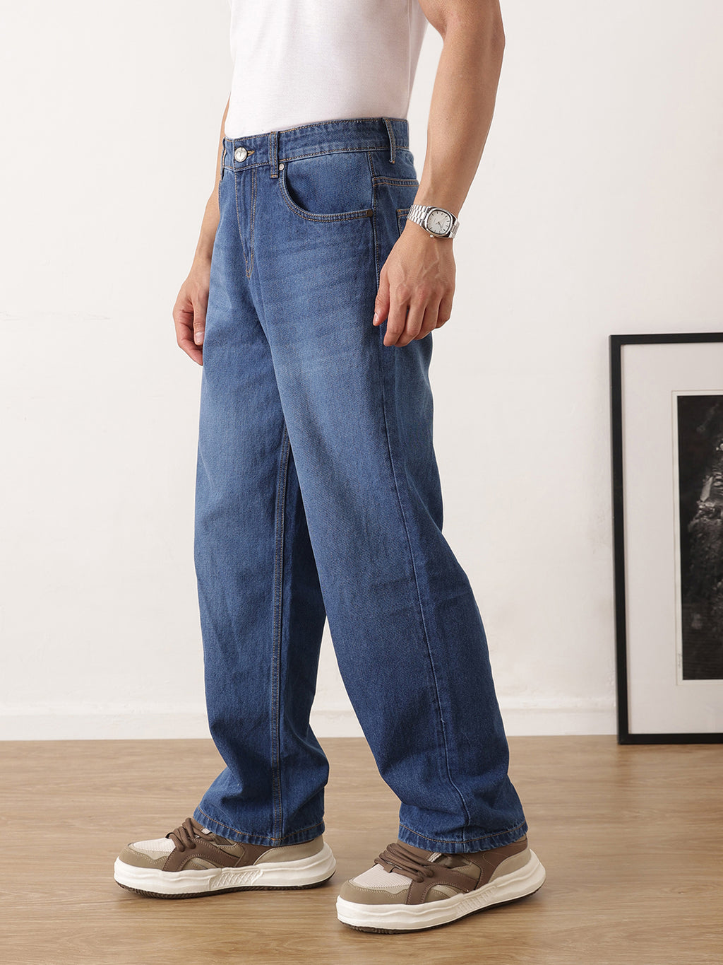 Thomas Scott Men Dark Blue Baggy Fit Mid-Rise Clean Look Non Stretchable Jeans