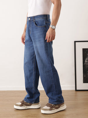 Thomas Scott Men Dark Blue Baggy Fit Mid-Rise Clean Look Non Stretchable Jeans