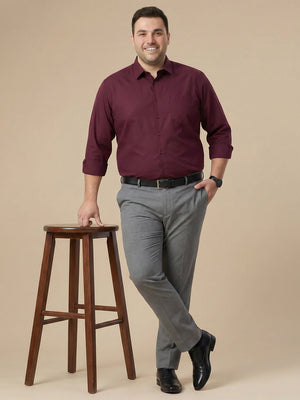 Thomas Scott Men Premium Maroon Plus Size Regular Fit Long Sleeves Spread Collar Textured Cotton Formal Shirt