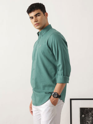 Thomas Scott Men Classic Olive Regular Fit Long Sleeves Button Down Collar Solid Cotton Twill Shirt