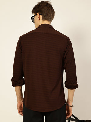 Thomas Scott Men Brown Premium Regular Fit Long Sleeves Spread Collar Textured Casual Shirt