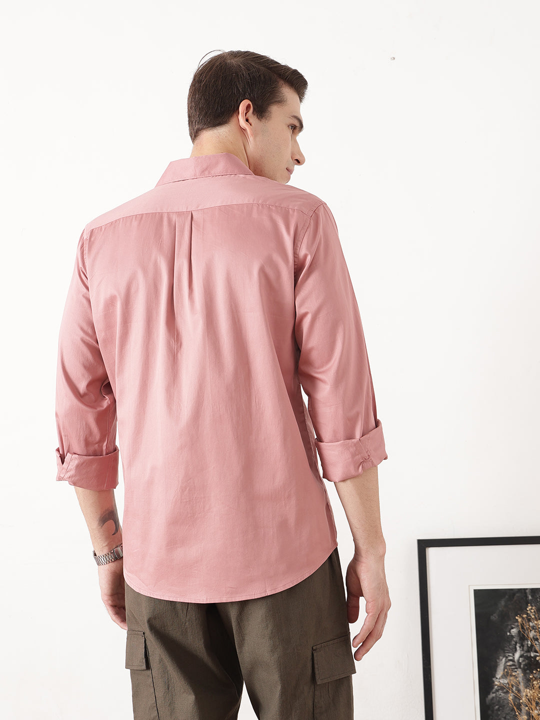 Peach Premium Slim Fit Solid Cotton Casual Shirt For Men