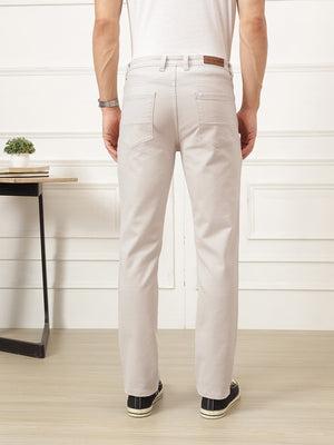 Grey Smart Straight Fit Mid-Rise Solid Woven Trouser For Men