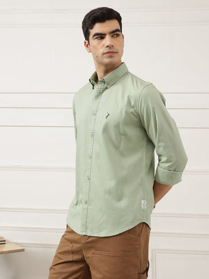 Light Green Premium Slim Fit Long Sleeves Button-Down Collar Solid Cotton Casual Shirt For Men