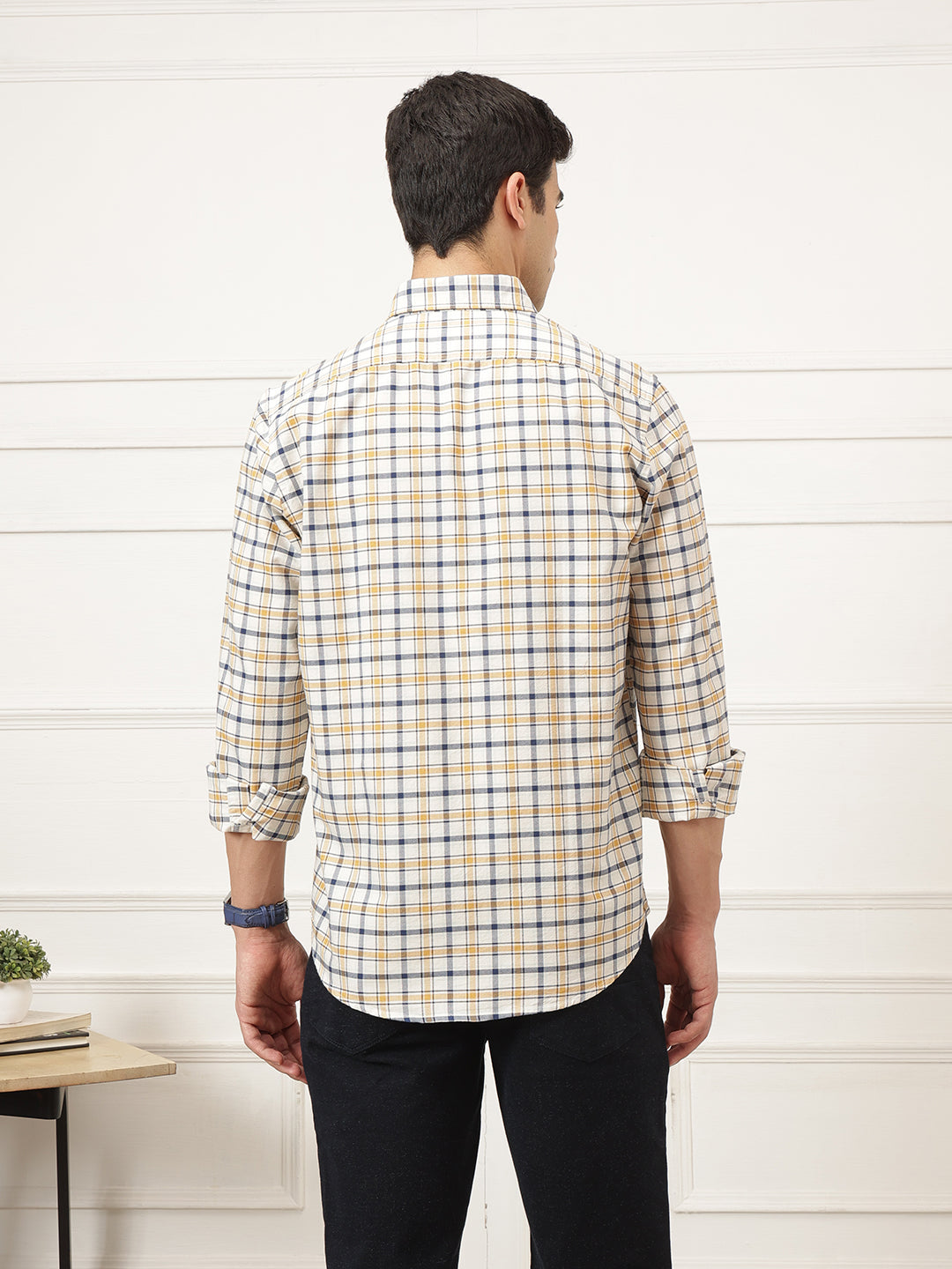 Off White Premium Regular Fit Tartan Checks Cotton Oxford Shirt For Men