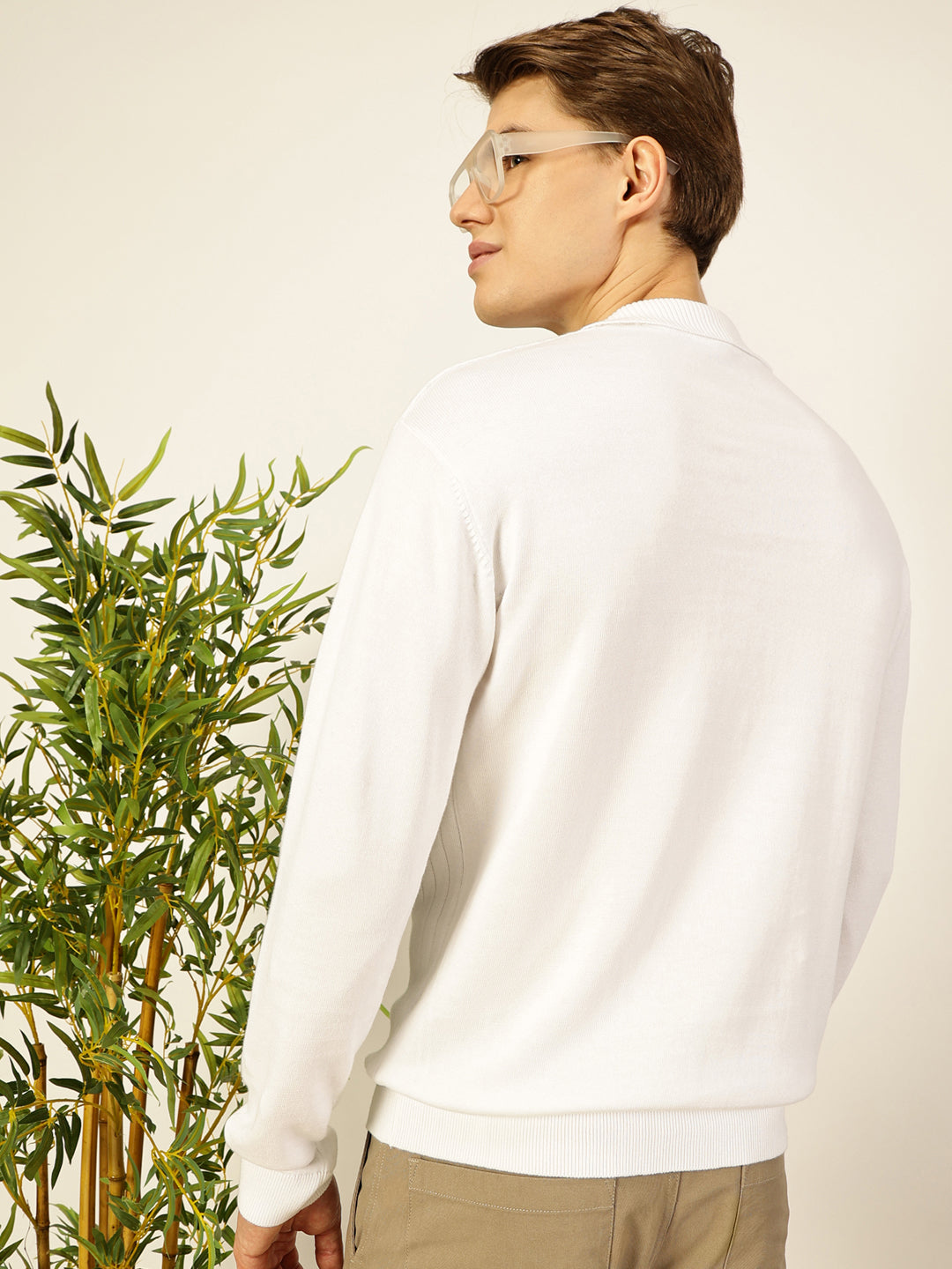 White Regular Fit Long Sleeves Textured Tshirt