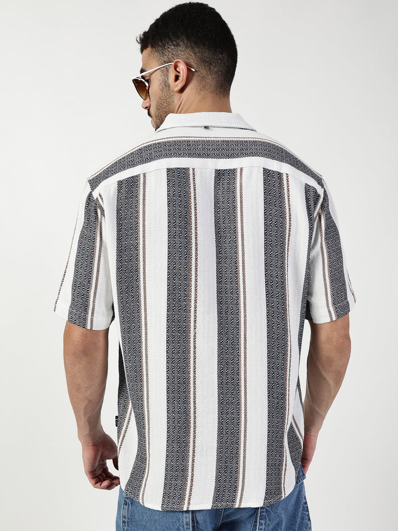 Thomas Scott Men Premium Slim Fit Opaque Striped Casual Shirt