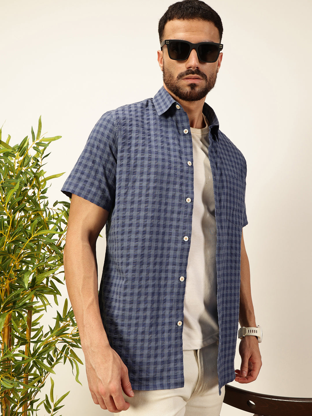 Thomas Scott Men Premium Gingham Checks Opaque Checked Casual Shirt
