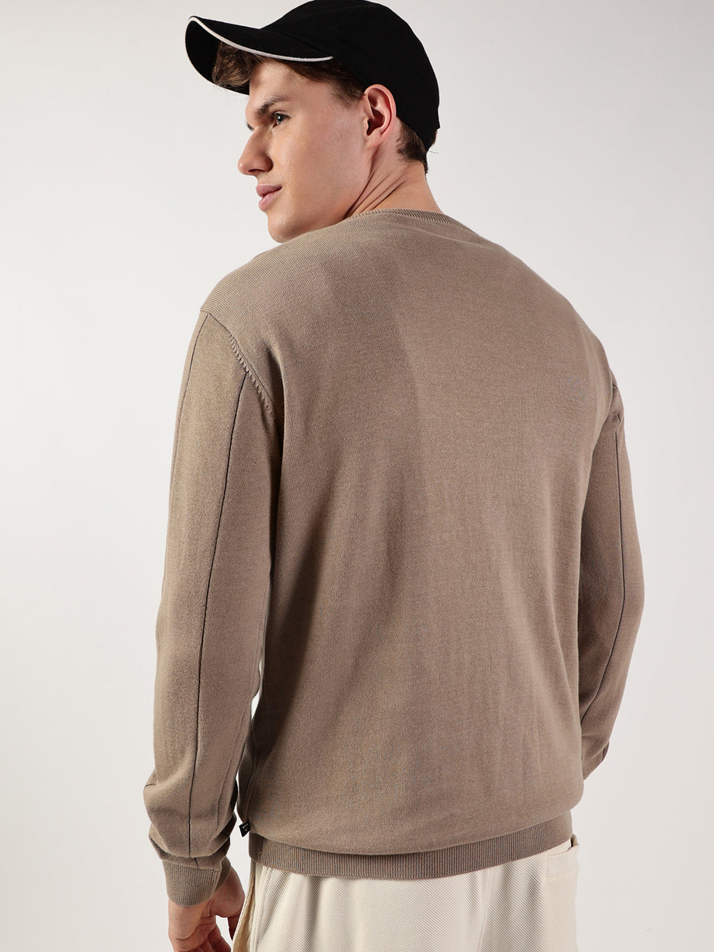 Thomas Scott Men Cable Knit Round Neck Cotton Pullover Ribbed Sweater