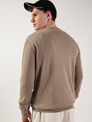 Thomas Scott Men Cable Knit Round Neck Cotton Pullover Ribbed Sweater