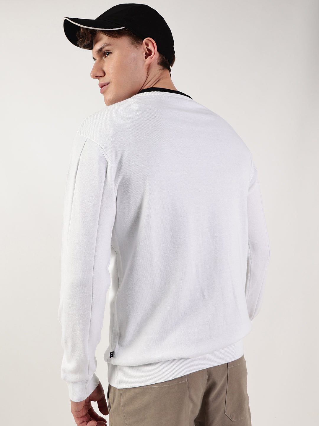 Thomas Scott Men Cable Knit Round Neck Cotton Pullover Ribbed Sweater