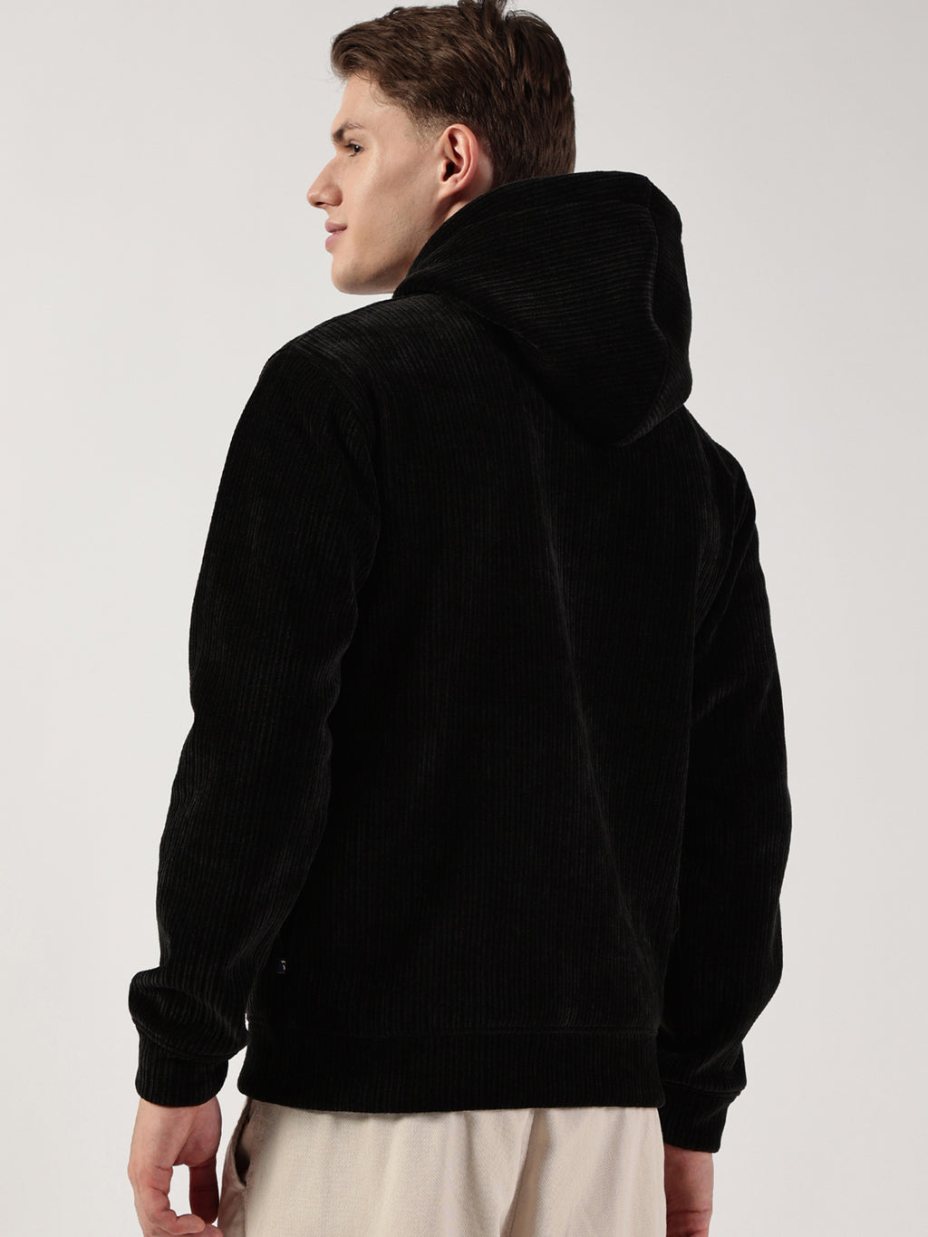 Black Regular Fit Long Sleeves Solid Jacket