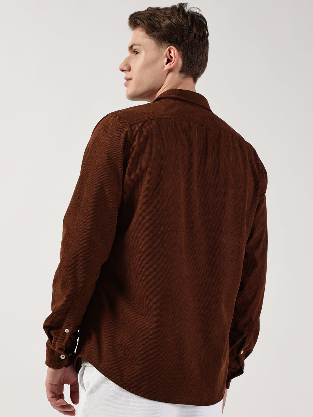 Brown Premium Slim Fit Opaque Corduroy Casual Shirt