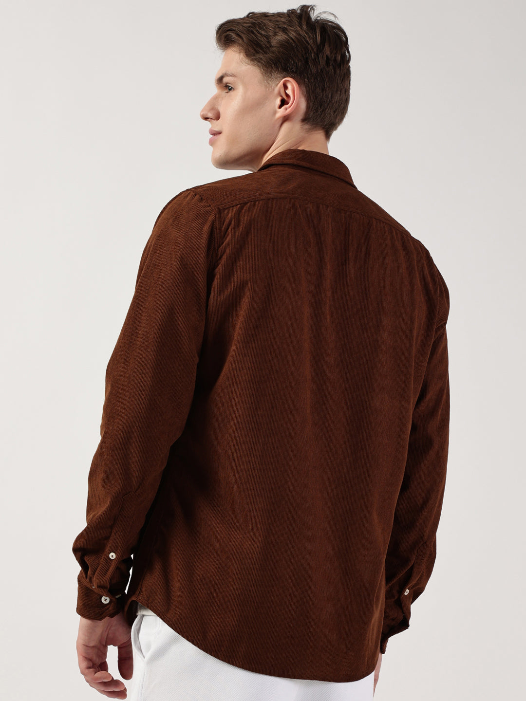 Brown Premium Slim Fit Opaque Corduroy Casual Shirt