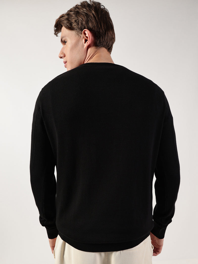 Thomas Scott Men Cable Knit Round Neck Cotton Pullover Ribbed Sweater
