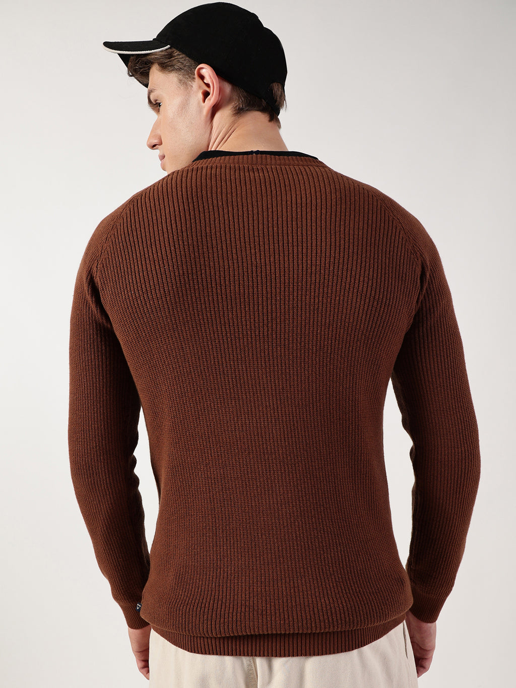 Thomas Scott Men Ribbed Self Design Round Neck Cotton Pullover Ribbed Sweater