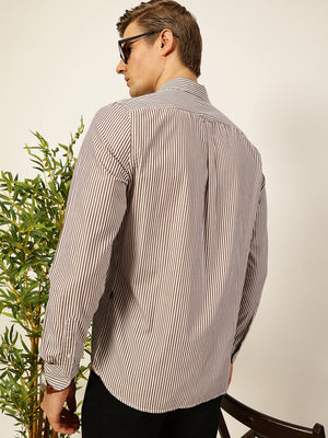Thomas Scott Men Smart Spread Collar Vertical Striped Cotton Slim Fit Casual Shirt