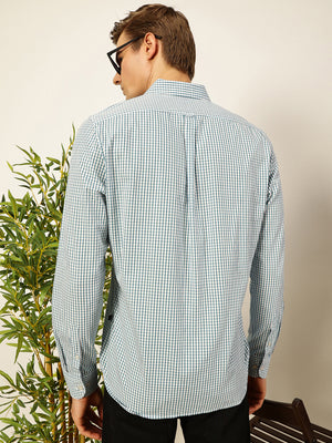 Thomas Scott Men Smart Spread Collar Micro Checked Cotton Slim Fit Casual Shirt