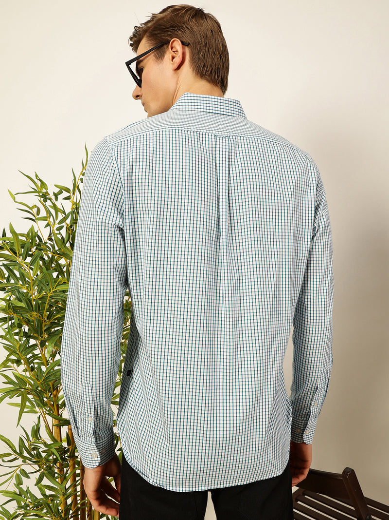 Thomas Scott Men Smart Spread Collar Micro Checked Cotton Slim Fit Casual Shirt
