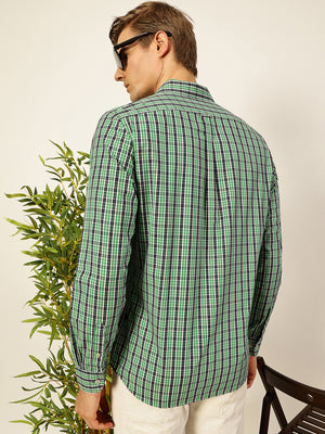 Thomas Scott Men Smart Spread Collar Micro Checked Cotton Slim Fit Casual Shirt