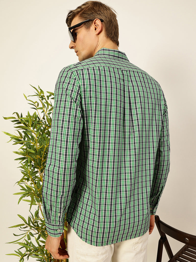Thomas Scott Men Smart Spread Collar Micro Checked Cotton Slim Fit Casual Shirt