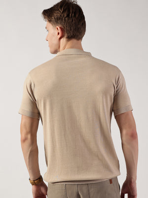 Thomas Scott Men Self Design Polo Collar Cotton T-shirt