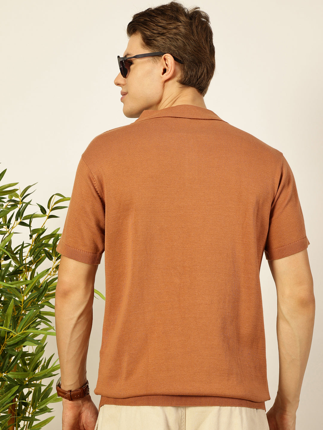 Thomas Scott Men Bio Finish Self Design Polo Collar Cotton T-shirt