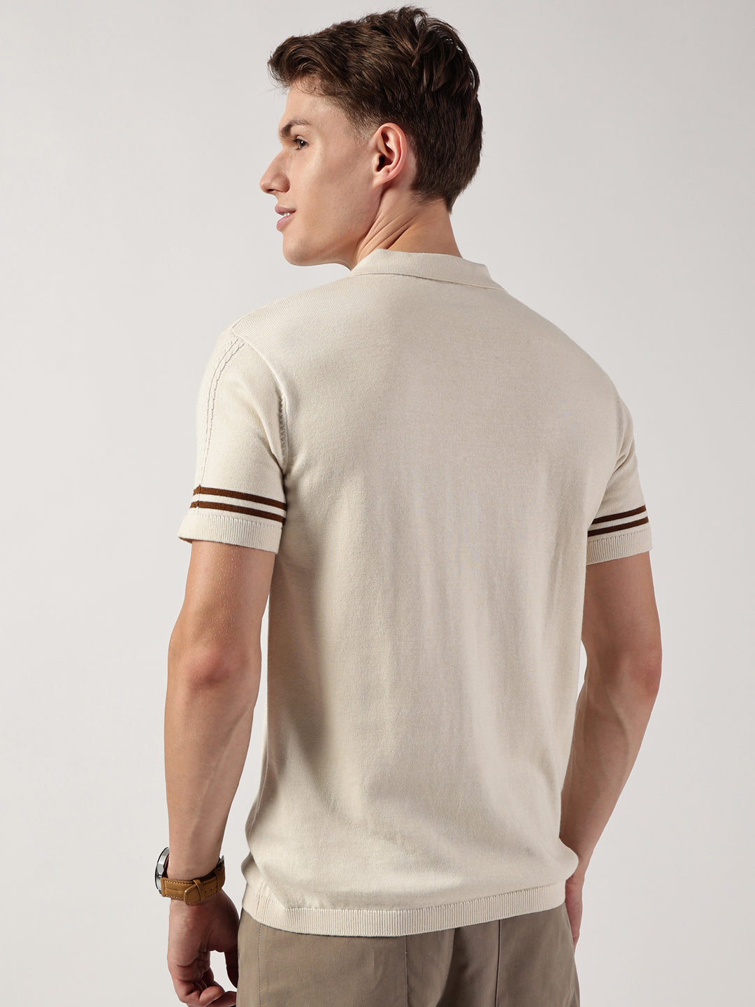 Thomas Scott Men Self Design Polo Collar Cotton T-shirt