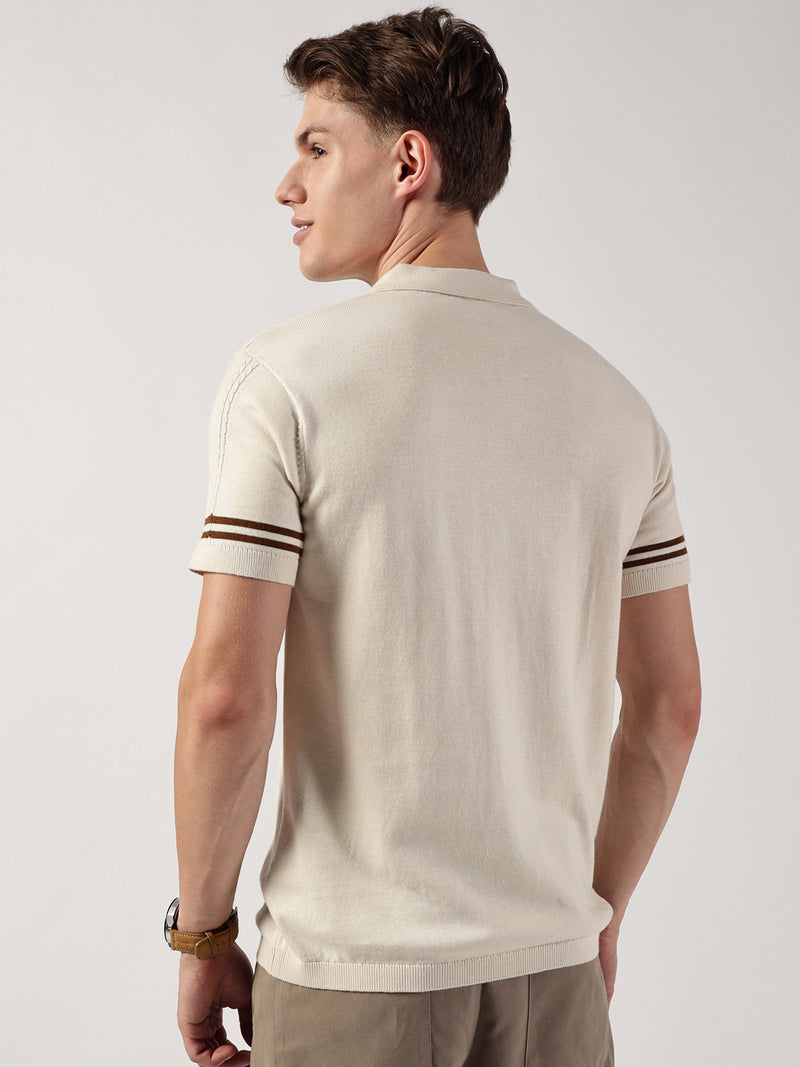 Thomas Scott Men Self Design Polo Collar Cotton T-shirt