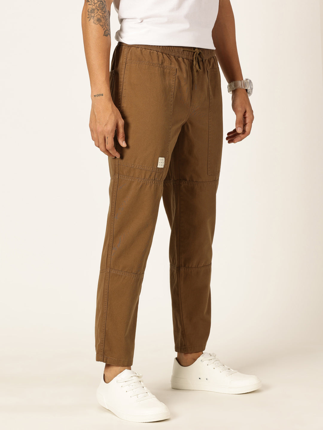 Thomas Scott Men Relaxed Loose Fit Mid-Rise Pure Cotton Trousers