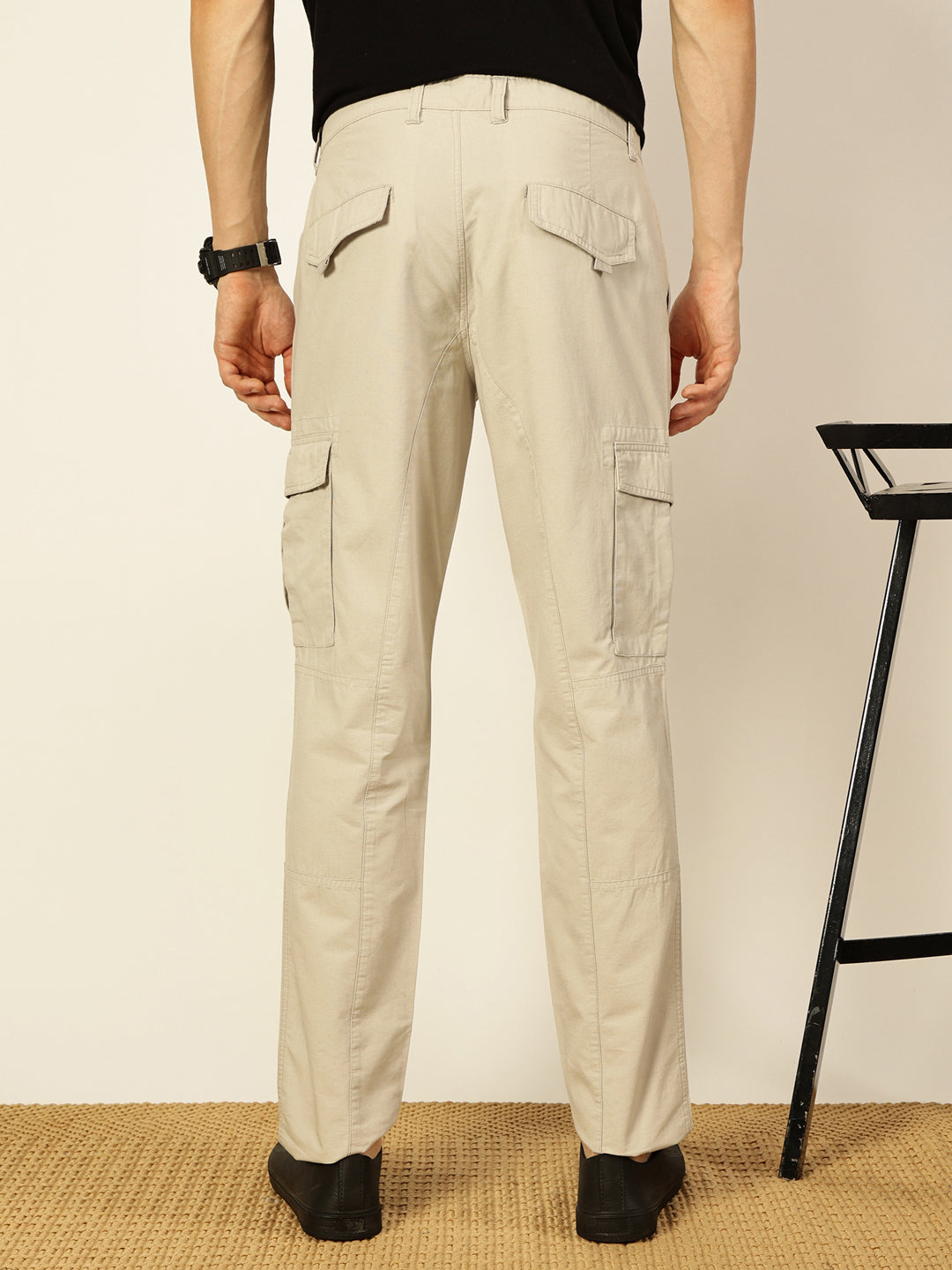 Thomas Scott Men Smart Cotton Regular Fit Cargos Trousers