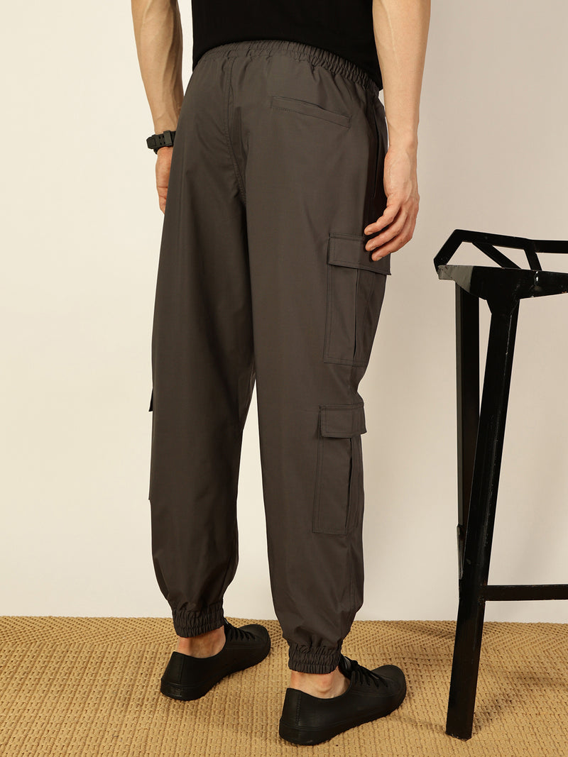 Thomas Scott Men Casual Loose Fit Mid-Rise Cotton Wrinkle Free Solid Joggers Trousers