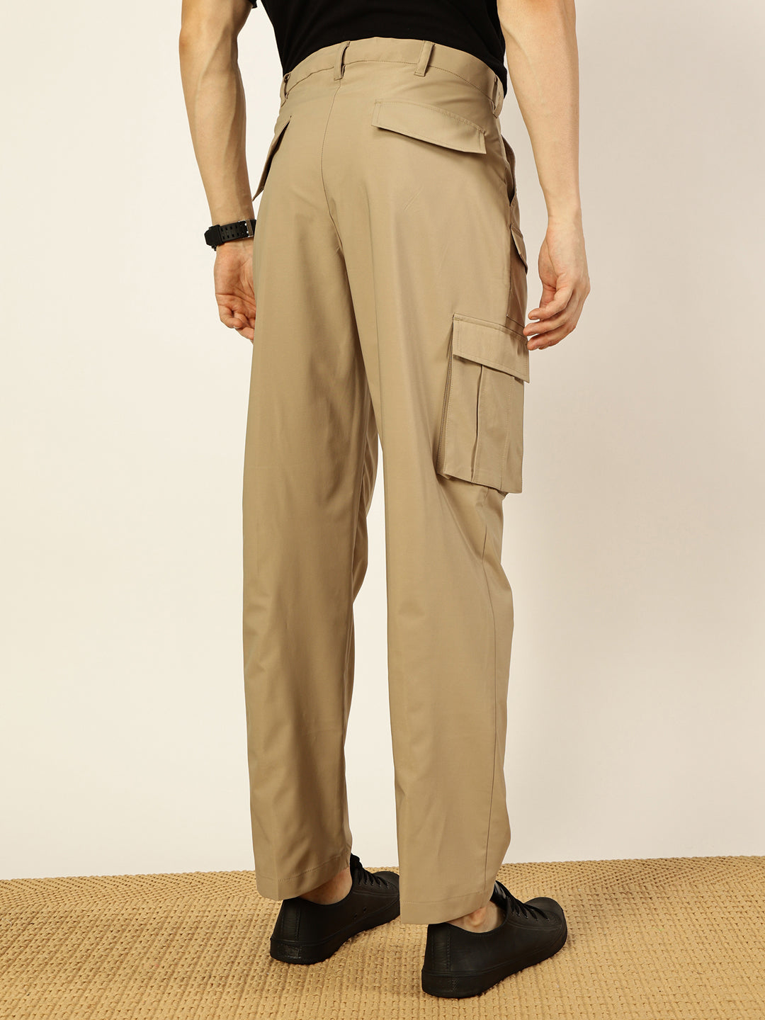 Thomas Scott Men Smart Loose Fit Mid-Rise Easy Wash Pleated Cargos Trousers
