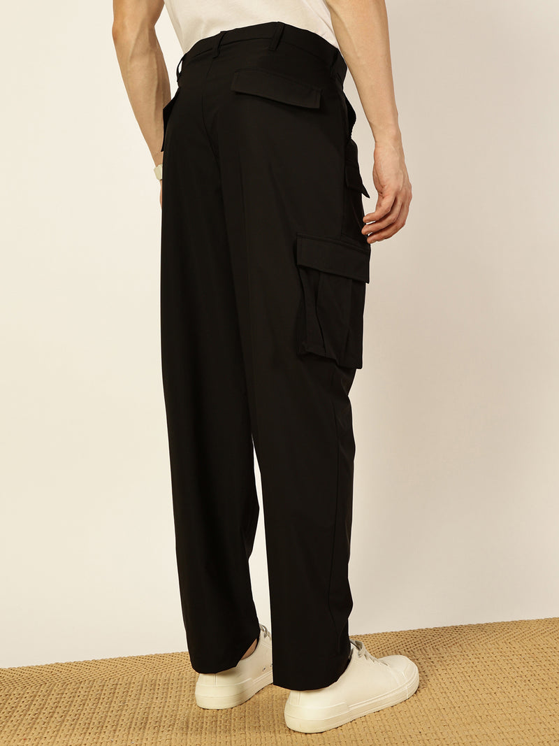 Thomas Scott Men Smart Loose Fit Mid-Rise Easy Wash Pleated Cargos Trousers