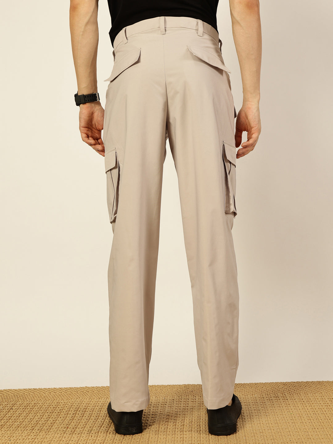 Thomas Scott Men Smart Loose Fit Easy Wash Pleated Cargos Trousers
