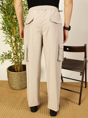 Thomas Scott Men Smart Loose Fit Mid-Rise Easy Wash Cargos Cotton Trousers
