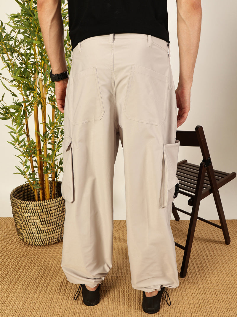 Thomas Scott Men Grey Classic Loose Fit Regular Cargos Trousers