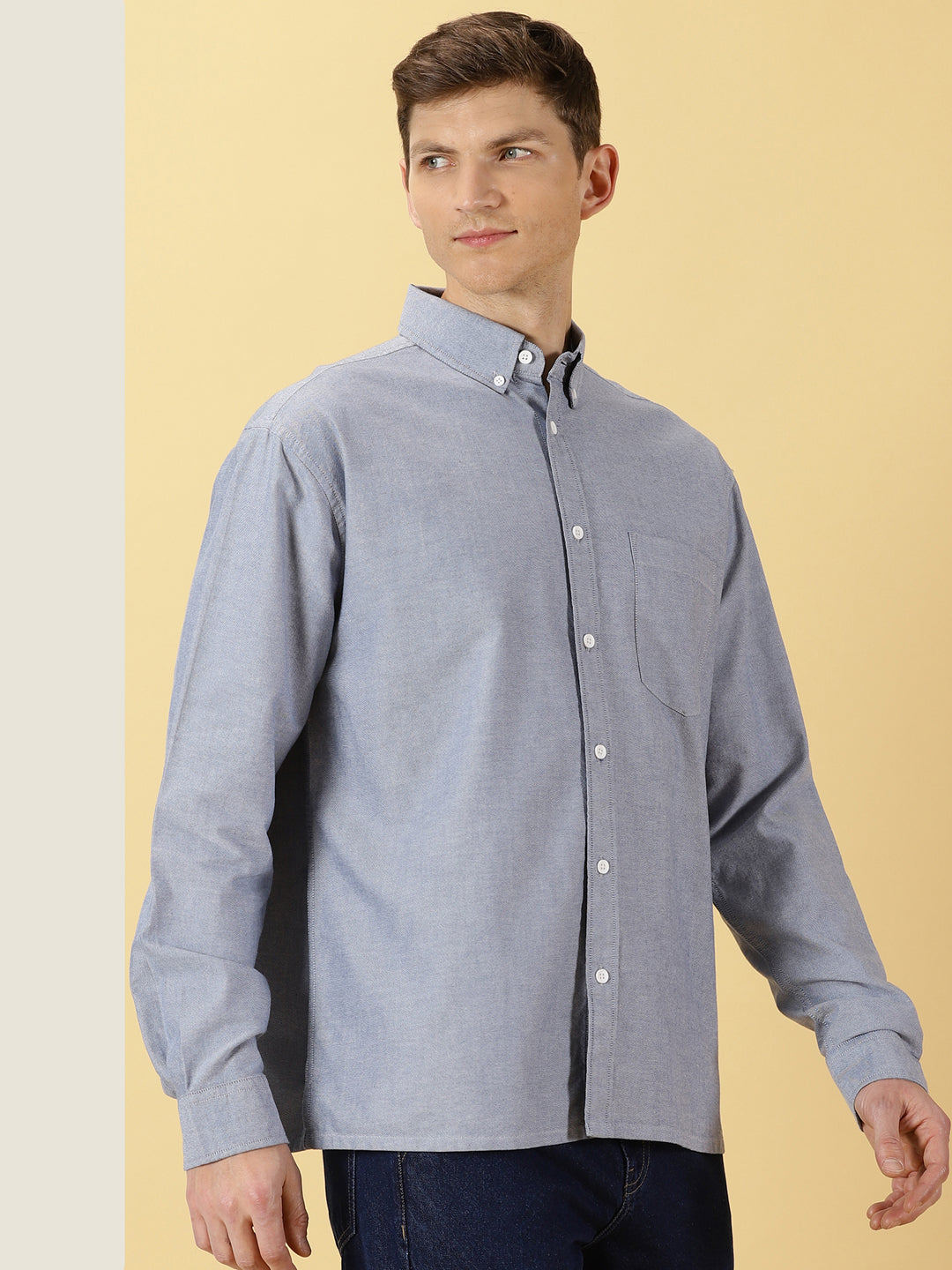 Thomas Scott Men Button-Down Collar Premium Regular Opaque Cotton Casual Shirt
