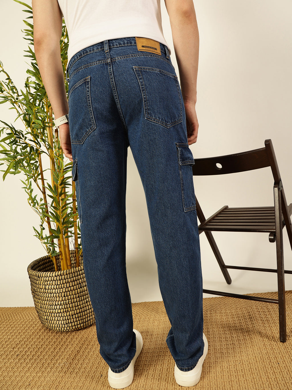 Thomas Scott Men Classic Relaxed Fit Cotton Cargo Jeans
