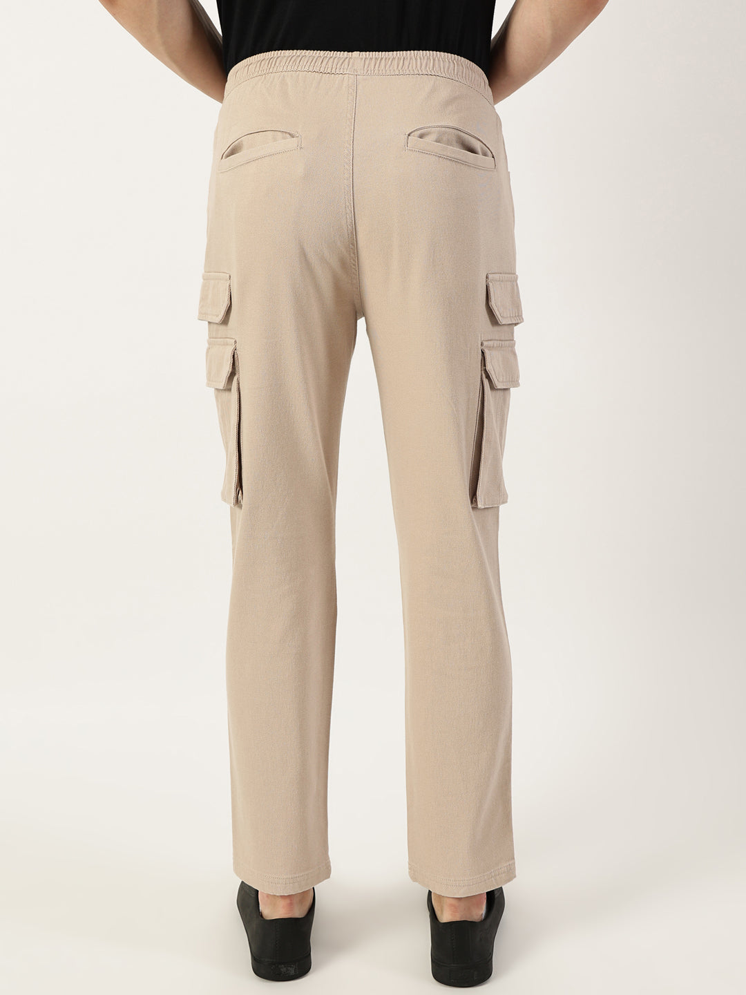 Thomas Scott Men Cream Relaxed Straight Fit Cargos Trousers