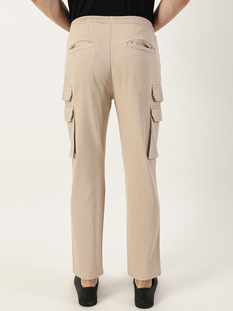 Thomas Scott Men Cream Relaxed Straight Fit Cargos Trousers