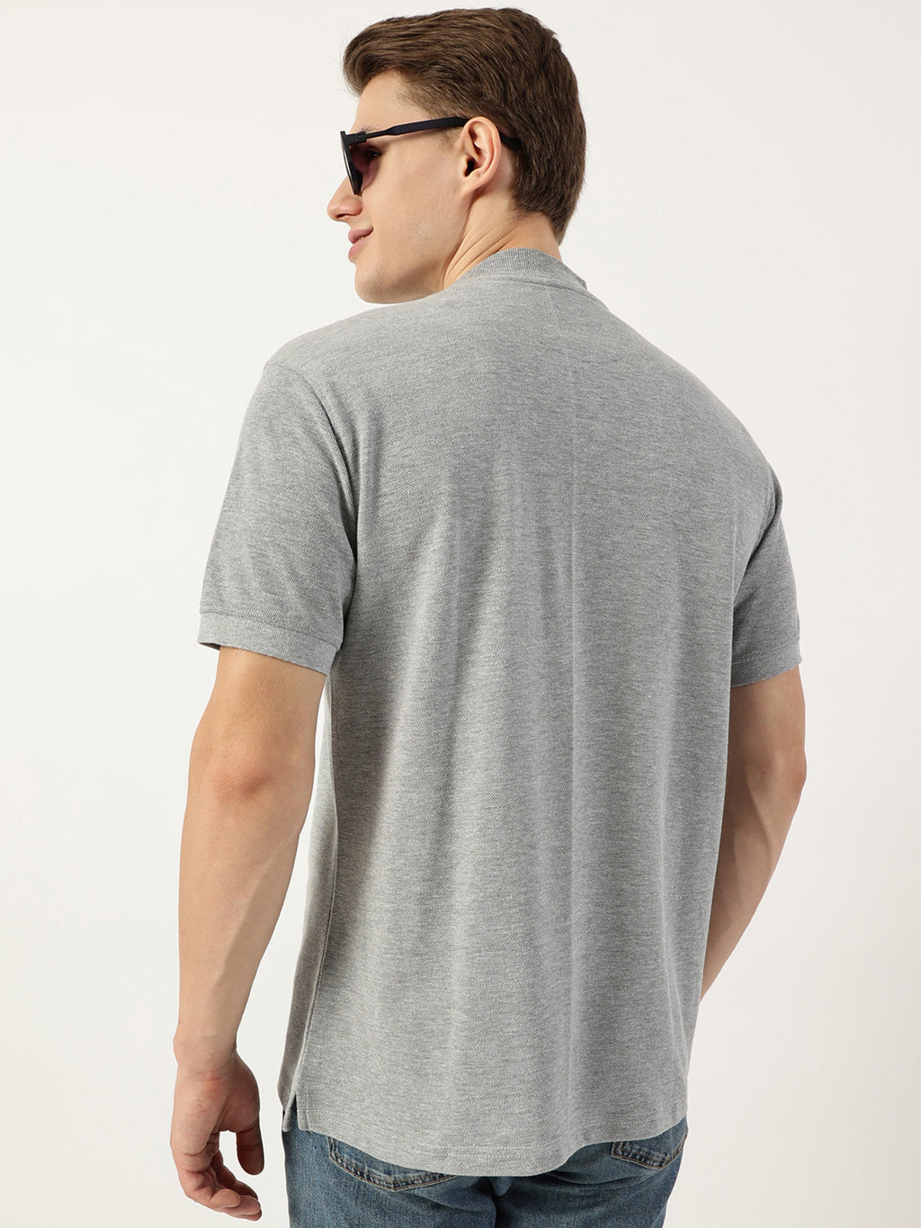 Thomas Scott Men Grey Mandarin Collar T-shirt